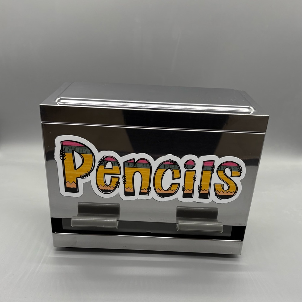 Silver Pencil Holder with Colorful Design